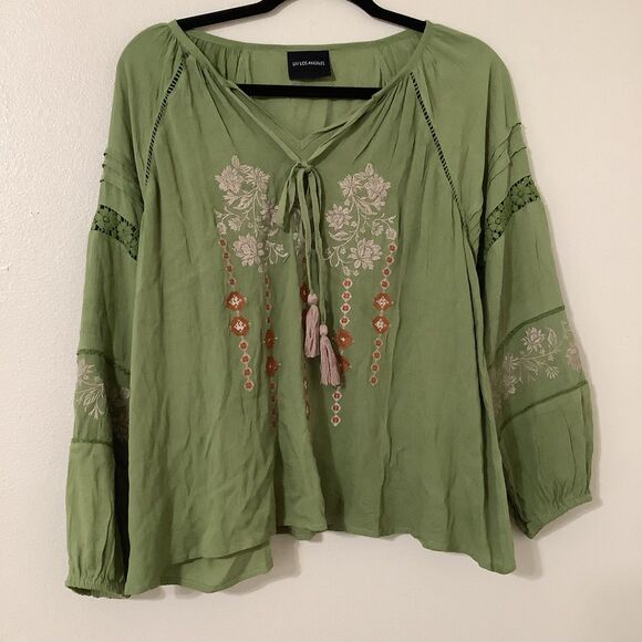 Green Bohemian Hippie Boho Renaissance Fair Cottagecore Fairy Peasant Blouse XL - Picture 1 of 7